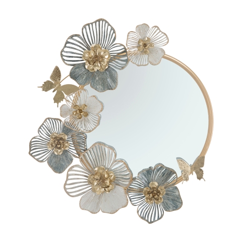 Wandspiegel rund goldfarben mit 3D-Blumendekor Amy Aktion