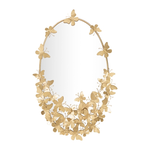 Wandspiegel oval goldfarben mit dekorativen Schmetterlingen Butterfly Wind Aktion