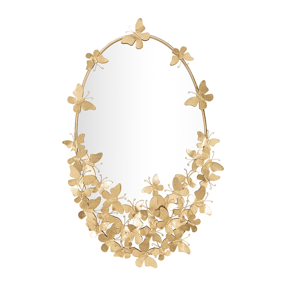 Wandspiegel oval goldfarben mit dekorativen Schmetterlingen Butterfly Wind Aktion