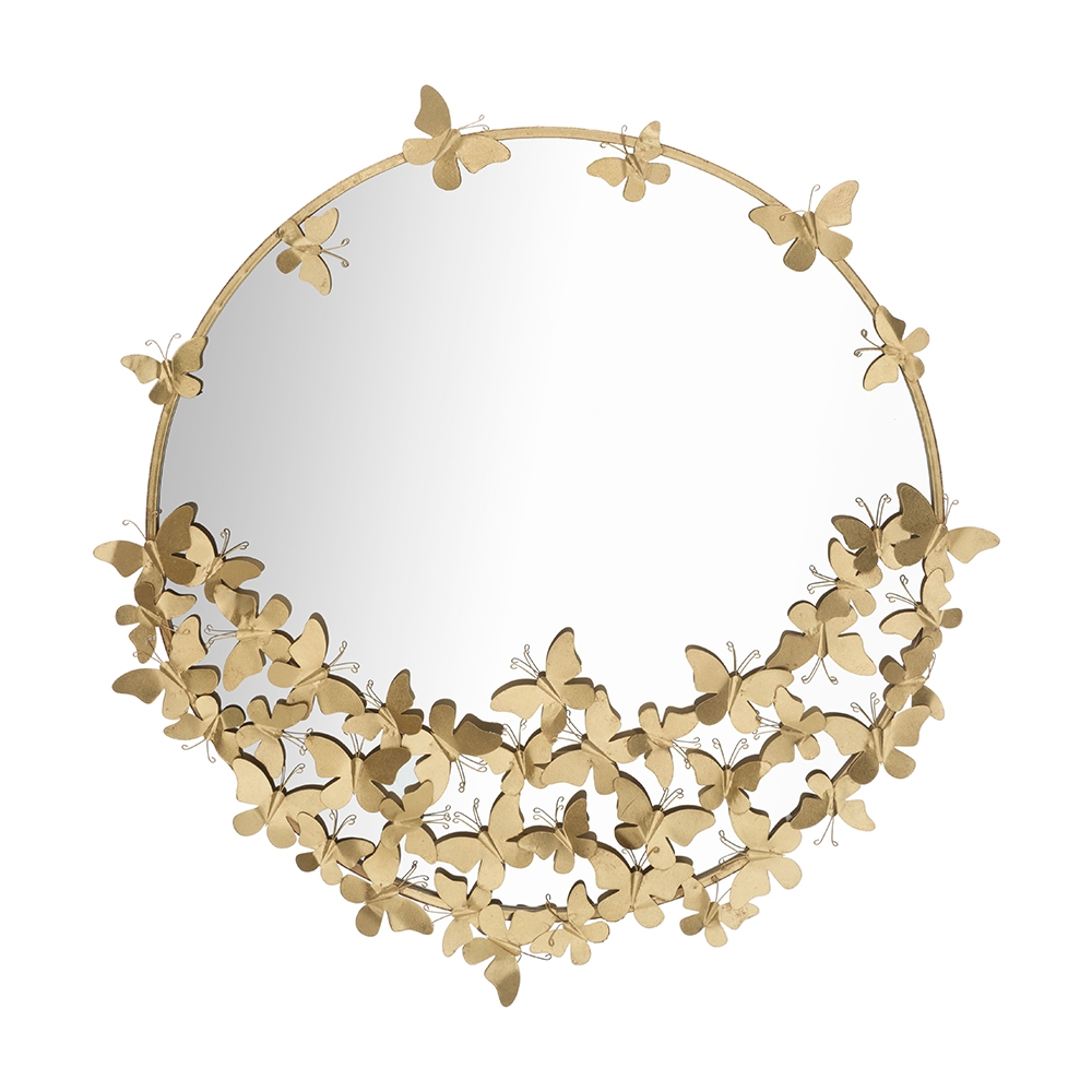 Wandspiegel rund goldfarben mit dekorativen Schmetterlingen Butterfly M Aktion