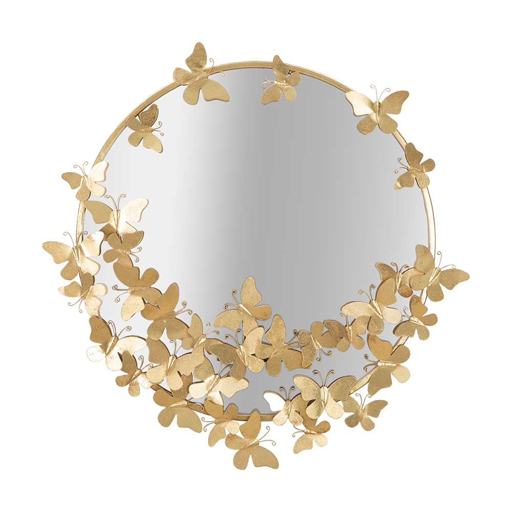 Wandspiegel rund goldfarben mit dekorativen Schmetterlingen 74cm Butterfly S Aktion Wandspiegel rund goldfarben mit dekorativen Schmetterlingen 74cm Butterfly S Aktion