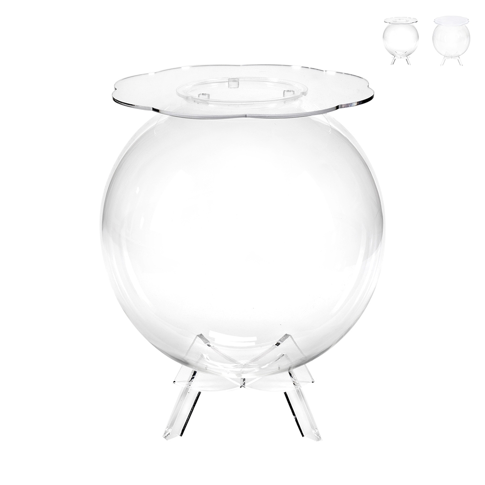 Wohnzimmertisch aus durchsichtigem Plexiglas Behälter kugelförmig Boollino Aktion