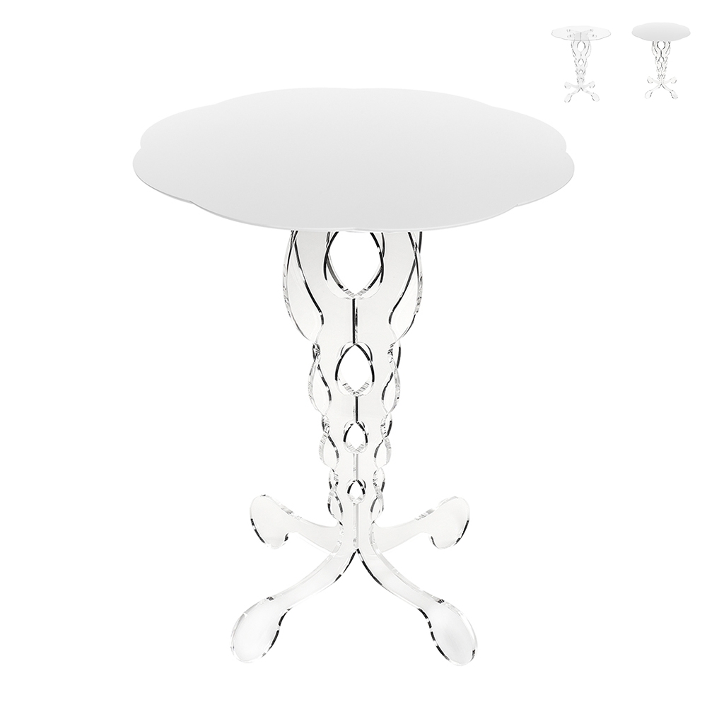 Runder hoher Couchtisch 50 cm aus transparentem Plexiglas Arabesco Medium Aktion Runder hoher Couchtisch 50 cm aus transparentem Plexiglas Arabesco Medium Aktion