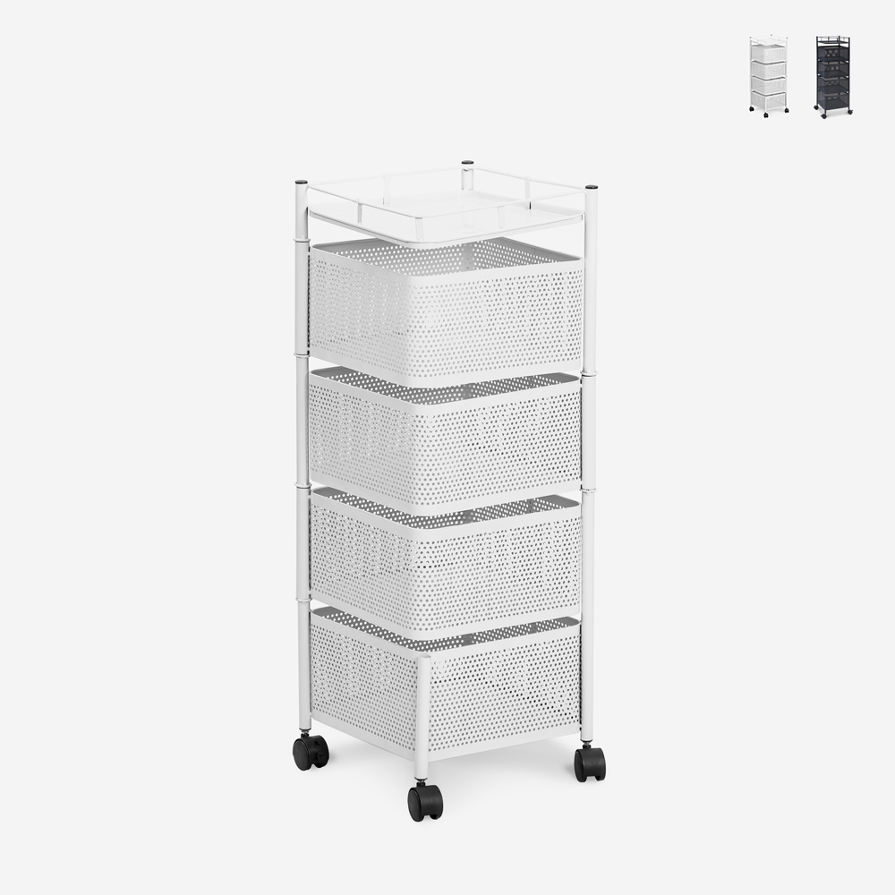 Obstwagen modern Küche mit Rädern und 4 schwenkbaren Körben Avet Rabatte