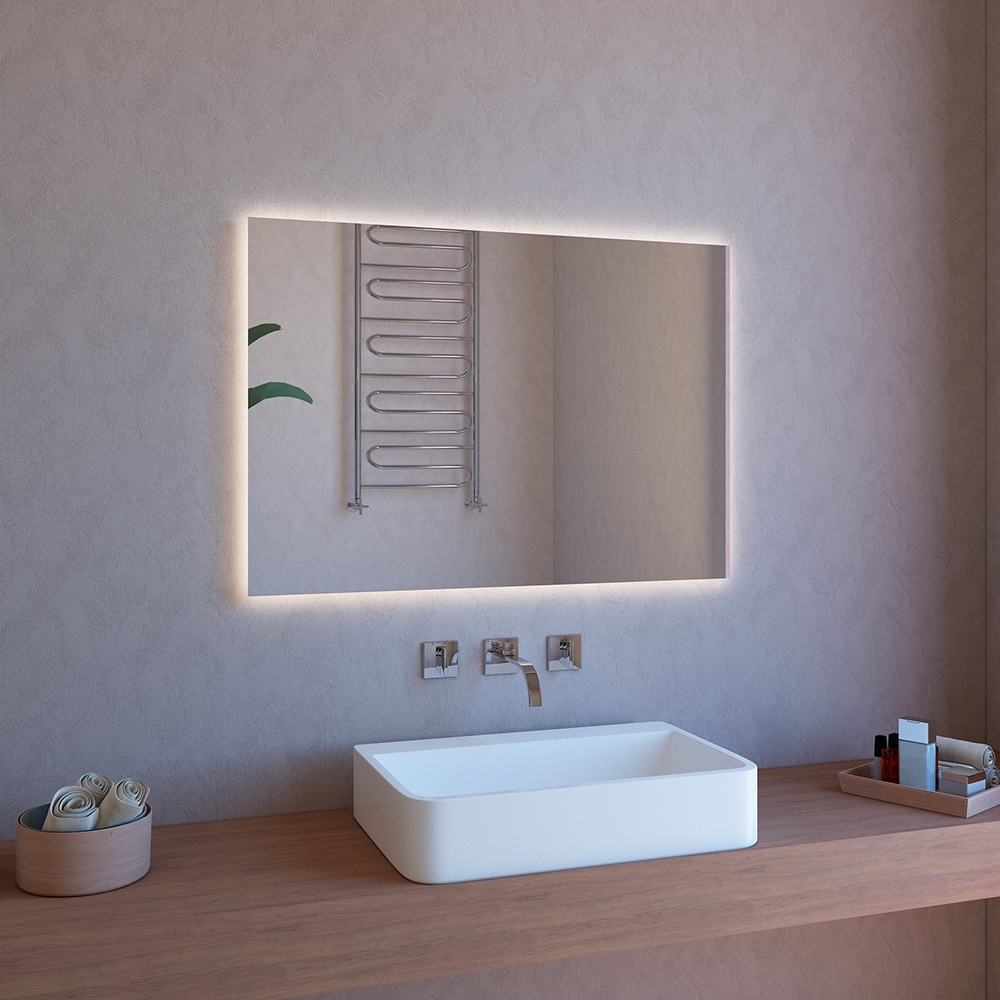 Badezimmerspiegel LED-beleuchtet 100x70cm mit Bluetooth-Lautsprecher ETR109 Aktion Badezimmerspiegel LED-beleuchtet 100x70cm mit Bluetooth-Lautsprecher ETR109 Aktion