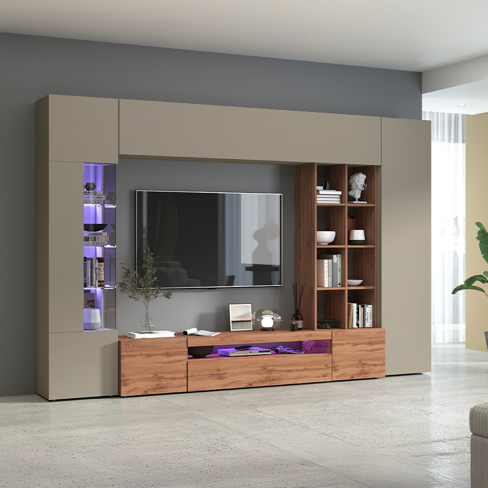 Moderne Wohnwand mit Vitrine und Bücherregal Egypt WT Aktion Moderne Wohnwand mit Vitrine und Bücherregal Egypt WT Aktion