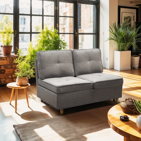 Schlafsofa 2-Sitzer ausziehbar platzsparend aus grauem Stoff Wanda Aktion