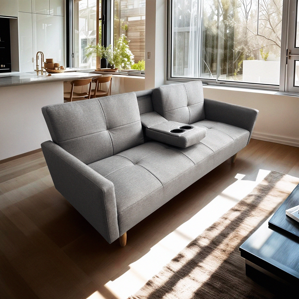 Schlafsofa 2-Sitzer nordischer Stil mit Armlehne Getränkehalter Donum Aktion