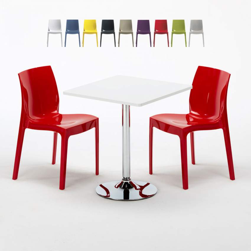 Weiß Quadratisch Tisch und 2 Stühle Farbiges Polypropylen-Innenmastenset Grand Soleil Ice Cocktail Lagerbestand