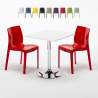 Weiß Quadratisch Tisch und 2 Stühle Farbiges Polypropylen-Innenmastenset Grand Soleil Ice Cocktail Lagerbestand