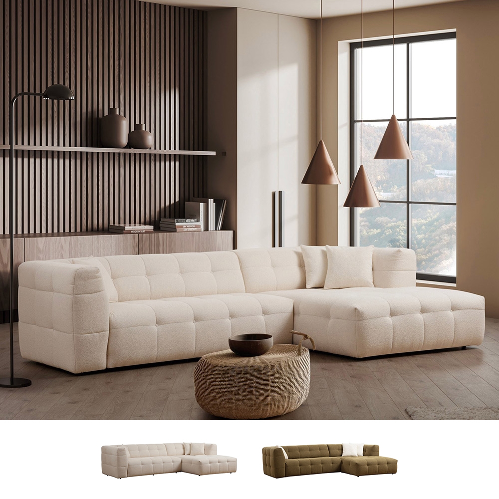 Sofa Ecke 4-Sitzer mit Bouclé-Chaise Longue Cady Right Aktion Sofa Ecke 4-Sitzer mit Bouclé-Chaise Longue Cady Right Aktion