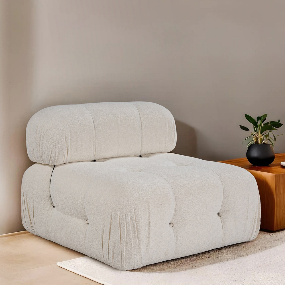 Mittelmodul für Sektionssofa aus weißem Bouclé Bubble 1B Aktion Mittelmodul für Sektionssofa aus weißem Bouclé Bubble 1B Aktion