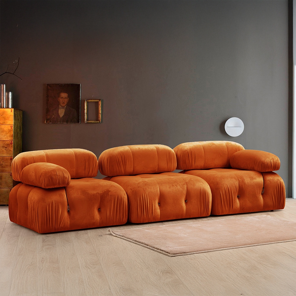 Modulares Sofa 4-Sitzer orangefarben aus Samt Bubble 3SV Aktion Modulares Sofa 4-Sitzer orangefarben aus Samt Bubble 3SV Aktion