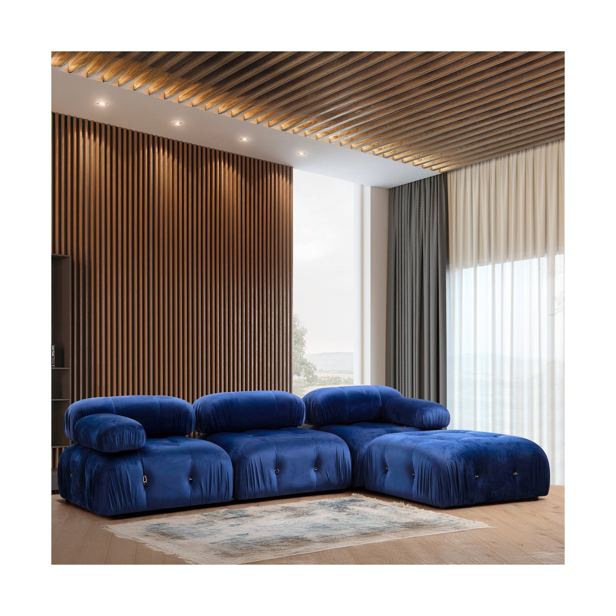 Sofa modul 4-Sitzer blau mit Samtfußhocker Bubble 3SPV Aktion Sofa modul 4-Sitzer blau mit Samtfußhocker Bubble 3SPV Aktion