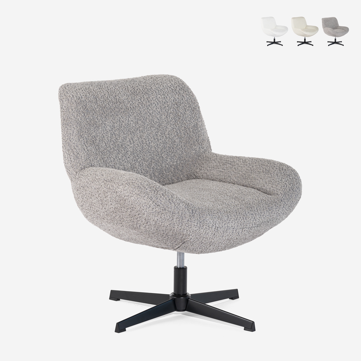 Sessel drehbar elegant aus Bouclé-Stoff fürs Wohnzimmer Büro Lehm Aktion Sessel drehbar elegant aus Bouclé-Stoff fürs Wohnzimmer Büro Lehm Aktion