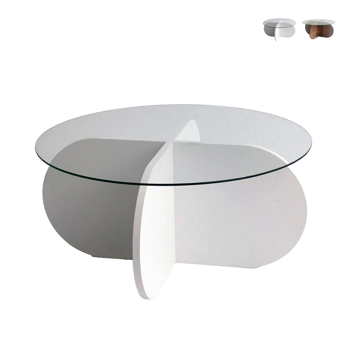 Runder Design-Couchtisch aus Holz und Glas, 75x35 cm Aktion