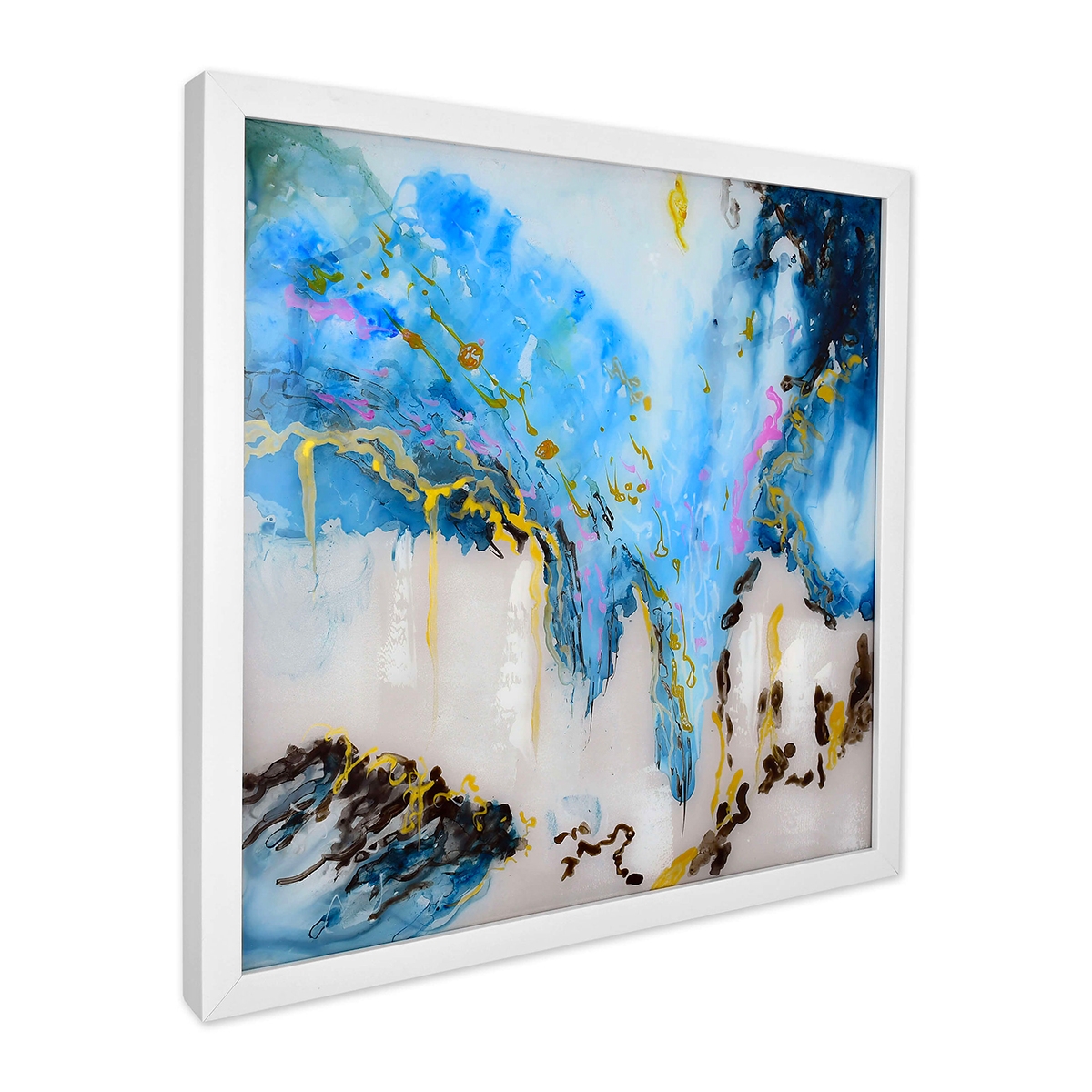 Gemälde abstrakt auf Plexiglas 64x64cm modern weißer Rahmen Lazur Aktion Gemälde abstrakt auf Plexiglas 64x64cm modern weißer Rahmen Lazur Aktion