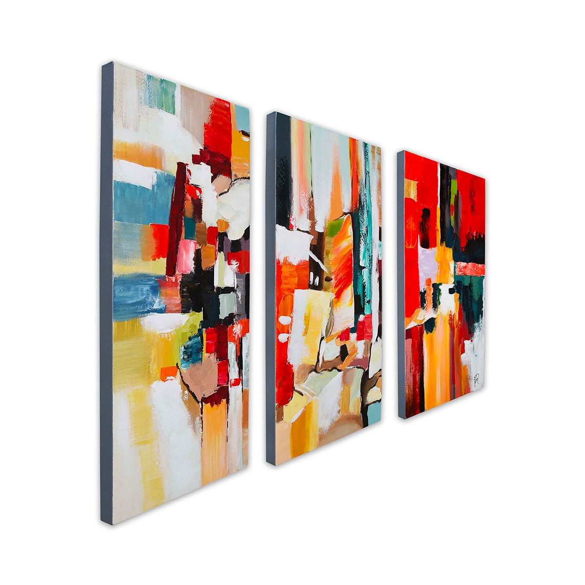 Gemälde 3er Set abstrakt modern auf Leinwand 120x80cm Gemäldetrio Fiora Aktion