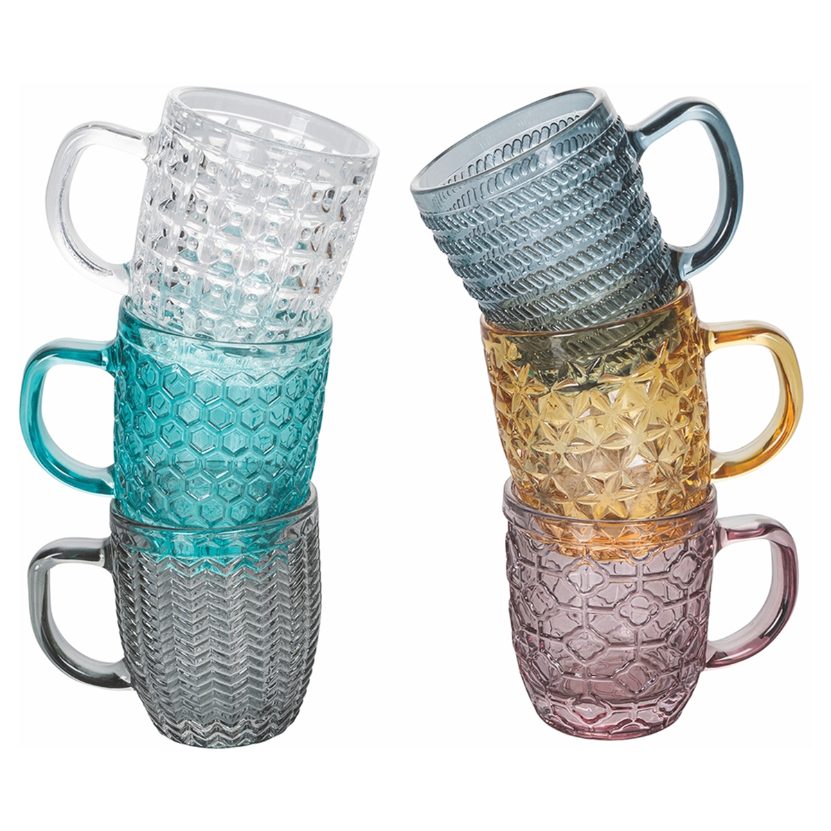 Set aus 6 bunten Kaffeetassen aus Glas 90ml Geometrie C Aktion
