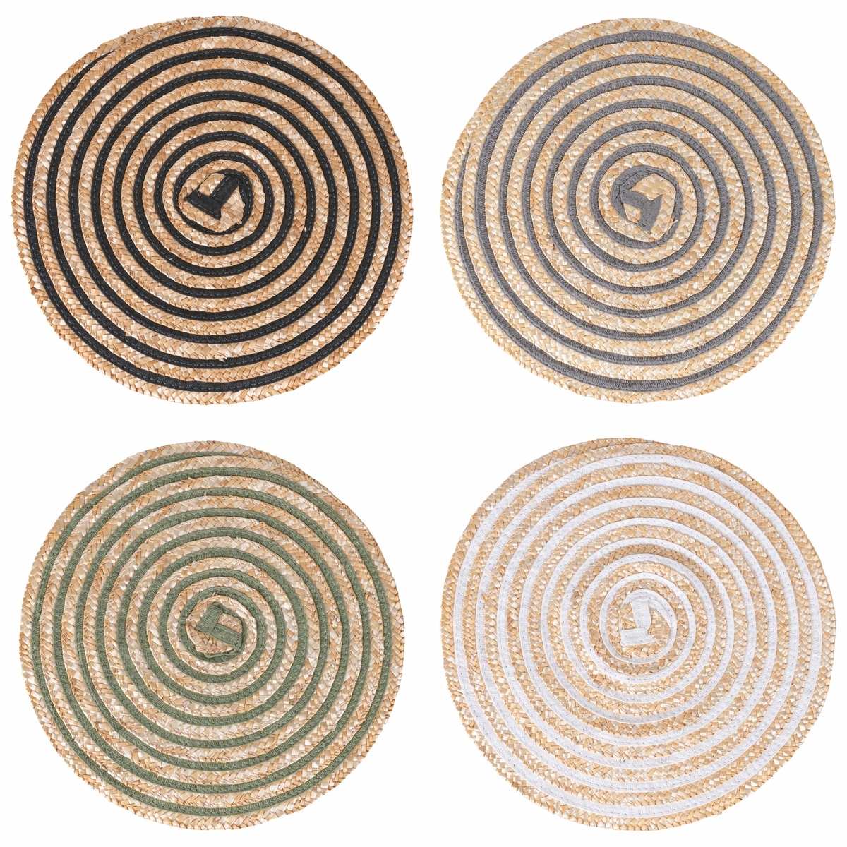 Set aus 4 runden Platzsets aus geflochtener Stroh Ø38cm Spiral Aktion
