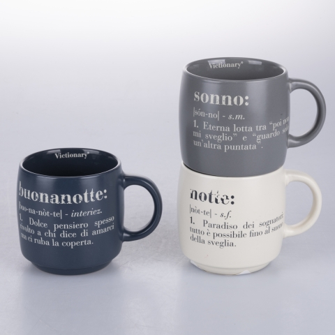 3er-Set stapelbare Vorratsbecher aus Steingut, 350 ml, mit Schriftzügen, Victionary L Aktion
