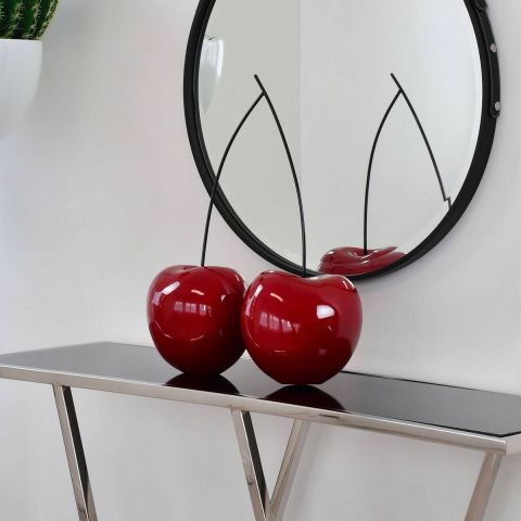 Skulptur Paar Kirschen in rot lackiertem Harz Pop Art Opla Aktion