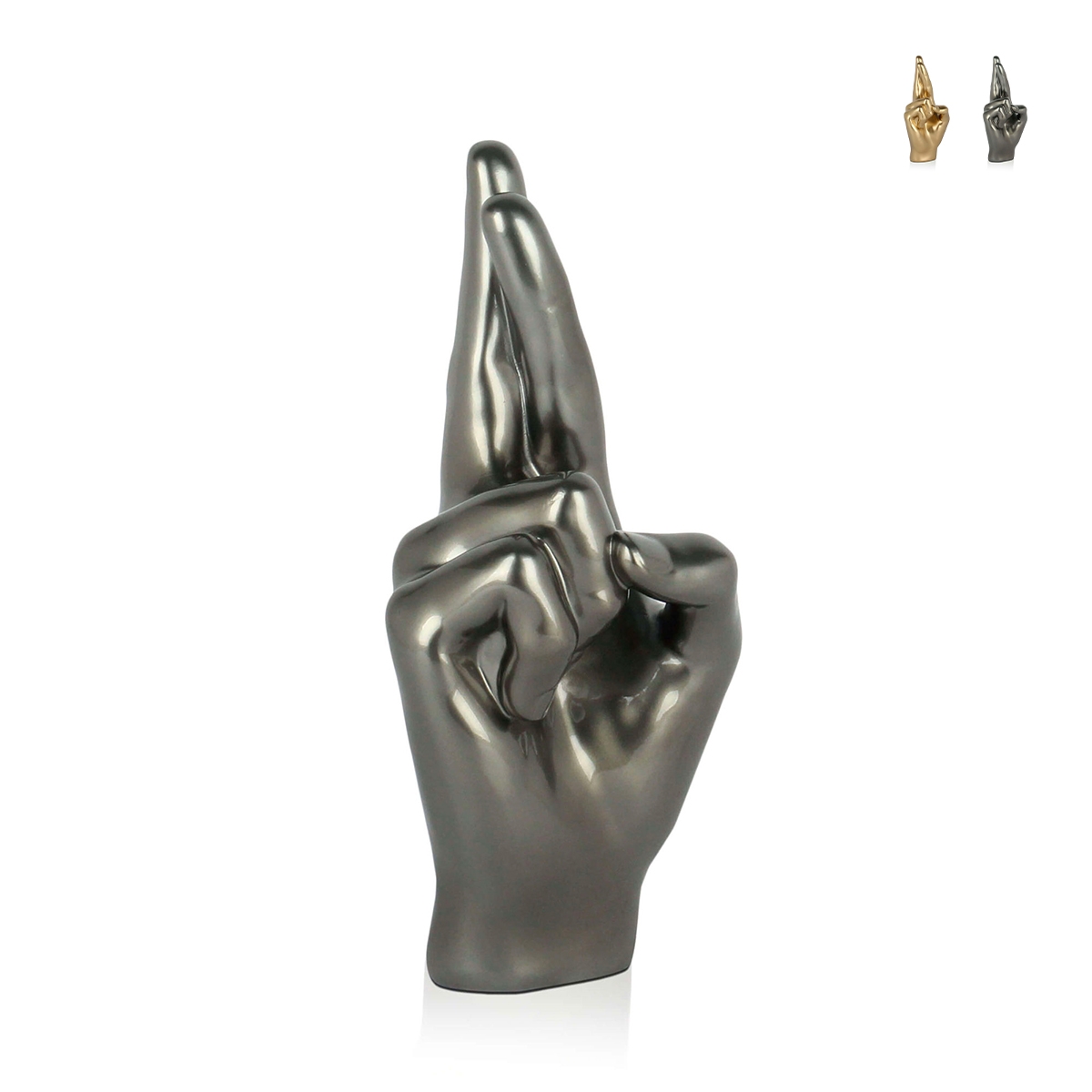 Skulptur Harz Metalleffekt gekreuzte Finger moderne Statue Aira Aktion