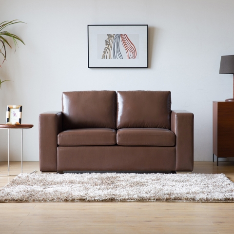 Sofa Wohnzimmer klassisch 2-Sitzer aus braunem Kunstleder Momo Aktion