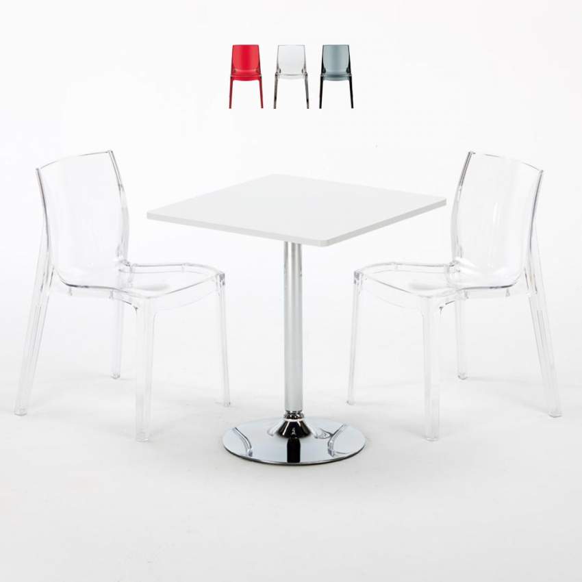 Weiß Quadratisch Tisch und 2 Stühle Farbiges Polypropylen-Innenmastenset Grand Soleil Femme Fatale Demon Verkauf