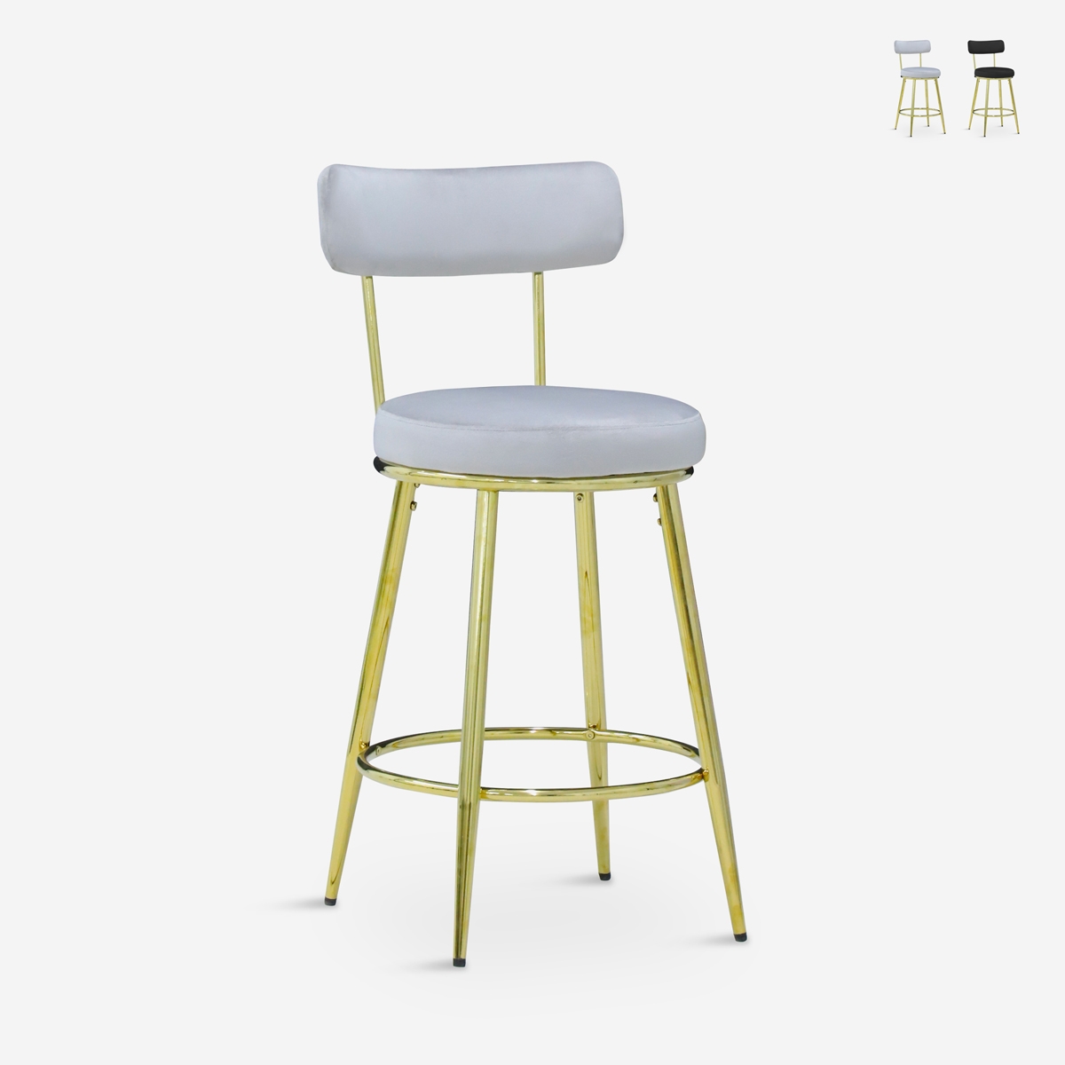 Hocker Bar Küchen aus Samt mit Rückenlehne und goldfarbenen Beinen Kraven Aktion Hocker Bar Küchen aus Samt mit Rückenlehne und goldfarbenen Beinen Kraven Aktion