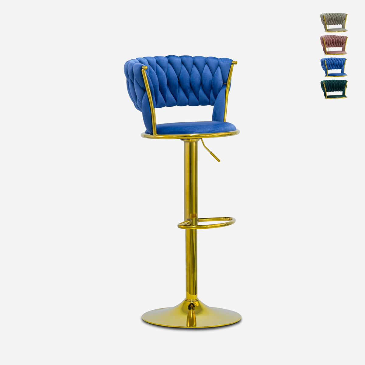 Hocker verstellbar aus goldfarbenem Metall und gewebtem Samt Macaron Aktion Hocker verstellbar aus goldfarbenem Metall und gewebtem Samt Macaron Aktion