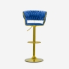 Hocker verstellbar aus goldfarbenem Metall und gewebtem Samt Macaron Modell