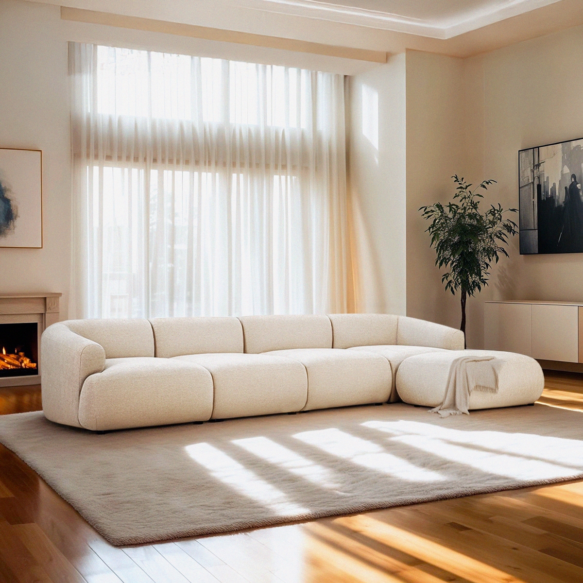 Sofa 4-Sitzer modular mit Hocker Design modern Yuna-4P Aktion Sofa 4-Sitzer modular mit Hocker Design modern Yuna-4P Aktion