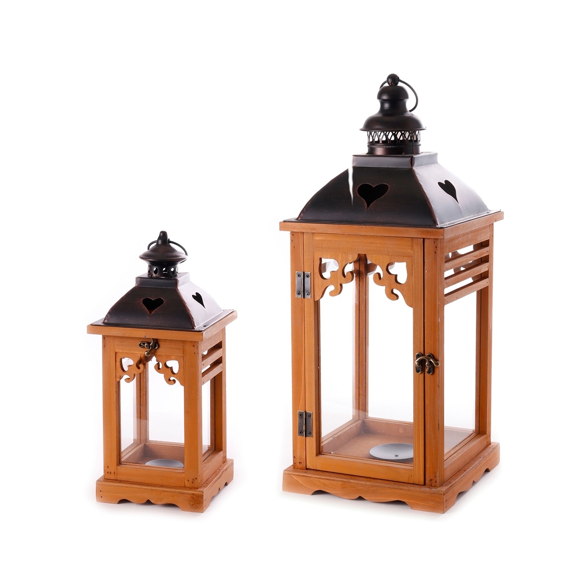 Set aus 2 dekorativen Holzlaternen für Innenbereich mit Kerzenhalter Brenta Aktion Set aus 2 dekorativen Holzlaternen für Innenbereich mit Kerzenhalter Brenta Aktion