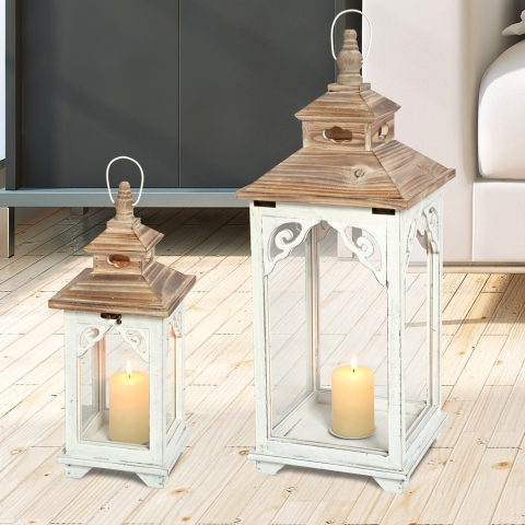 Set aus 2 weißen Holzlaternen im Shabby Chic mit Kerzenhalter Copenaghen Aktion
