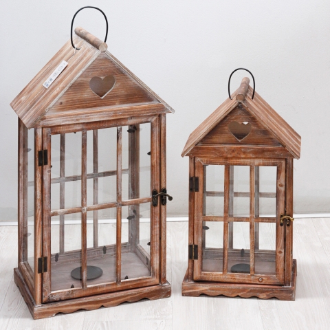 Set aus 2 dekorativen Holzlaternen mit Shabby Chic Kerzenhalter Ferrante Aktion