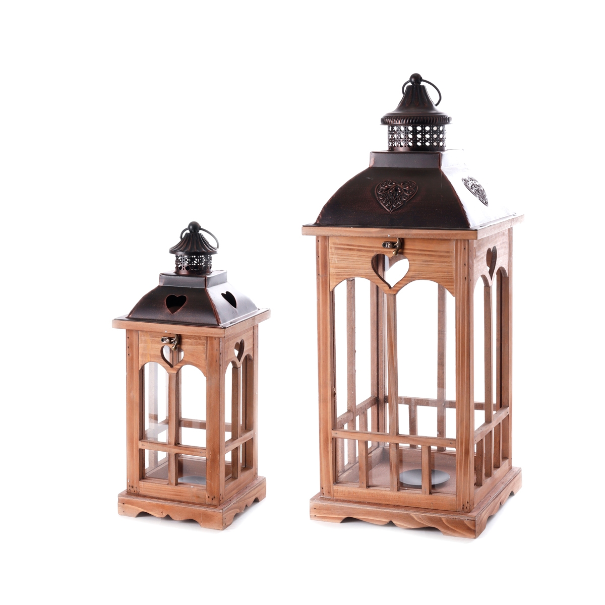 Set aus 2 dekorativen Shabby-Chic-Laternen aus Holz mit Kerzenhalter Palu Aktion Set aus 2 dekorativen Shabby-Chic-Laternen aus Holz mit Kerzenhalter Palu Aktion