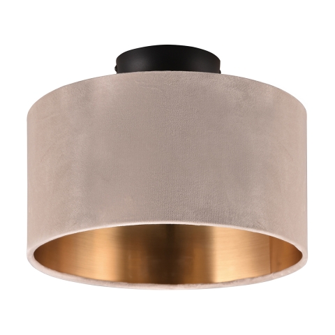 Moderne Deckenleuchte mit 30cm Lampenschirm aus beigefarbenem Samt und Gold Vetor Aktion