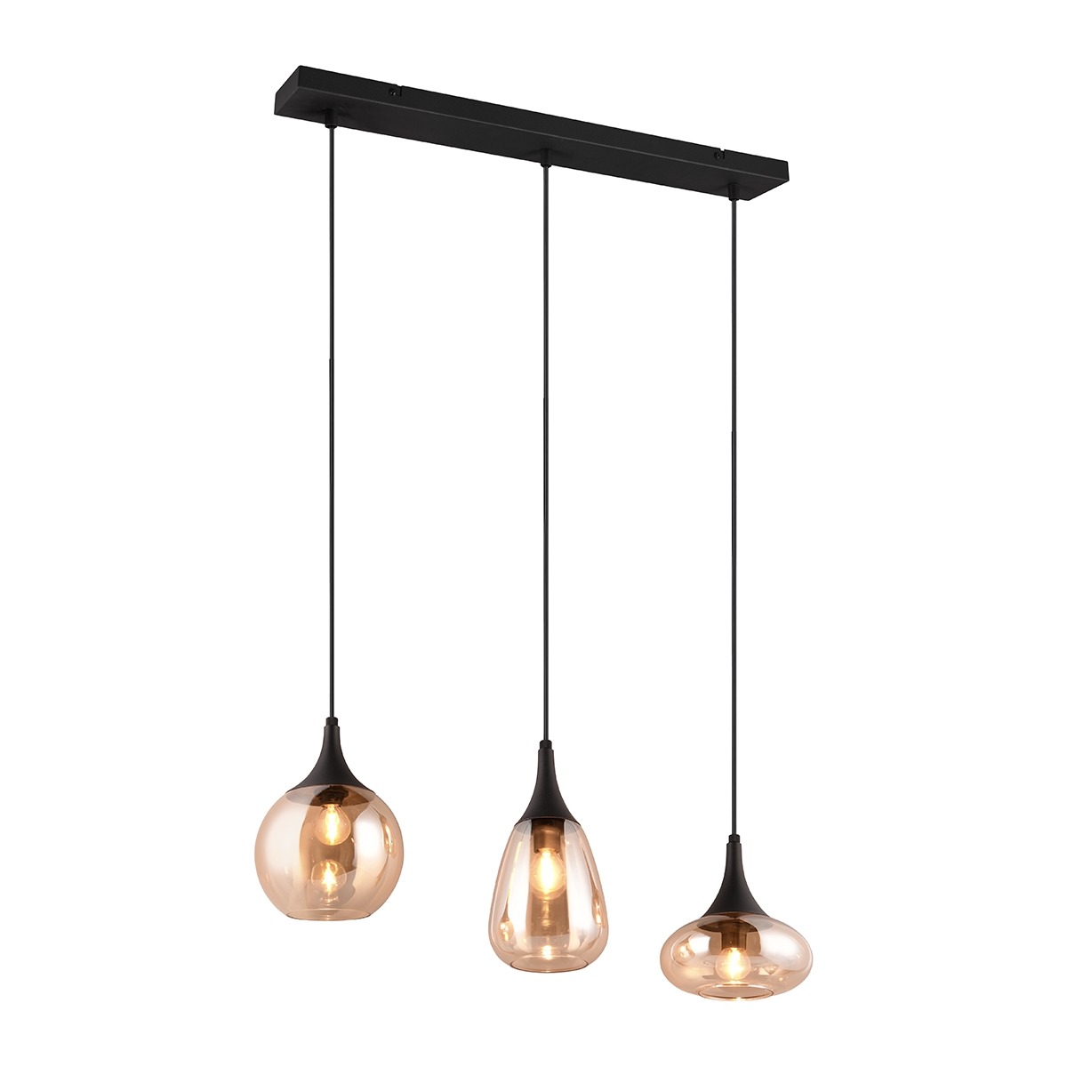 Pendelleuchte Küchentheke 3 Lichter aus Bernstein-Glas Tepuk Aktion
