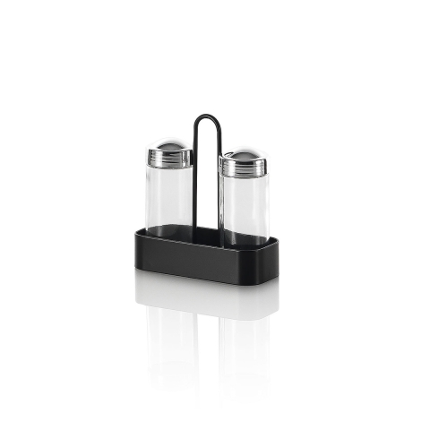 Set Salz und schwarzer Pfeffer mit Glasbehältern und Metallhalterung Aktion
