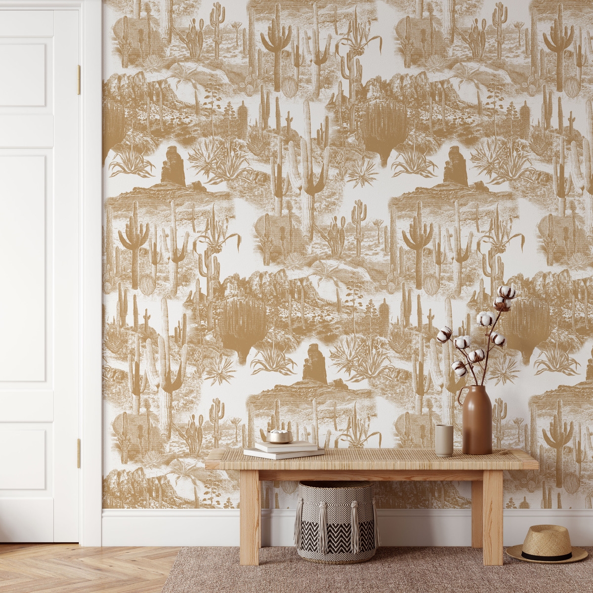 Beige selbstklebende Blumen-Tapete für Wohnzimmer Cactus nel Deserto Aktion Beige selbstklebende Blumen-Tapete für Wohnzimmer Cactus nel Deserto Aktion