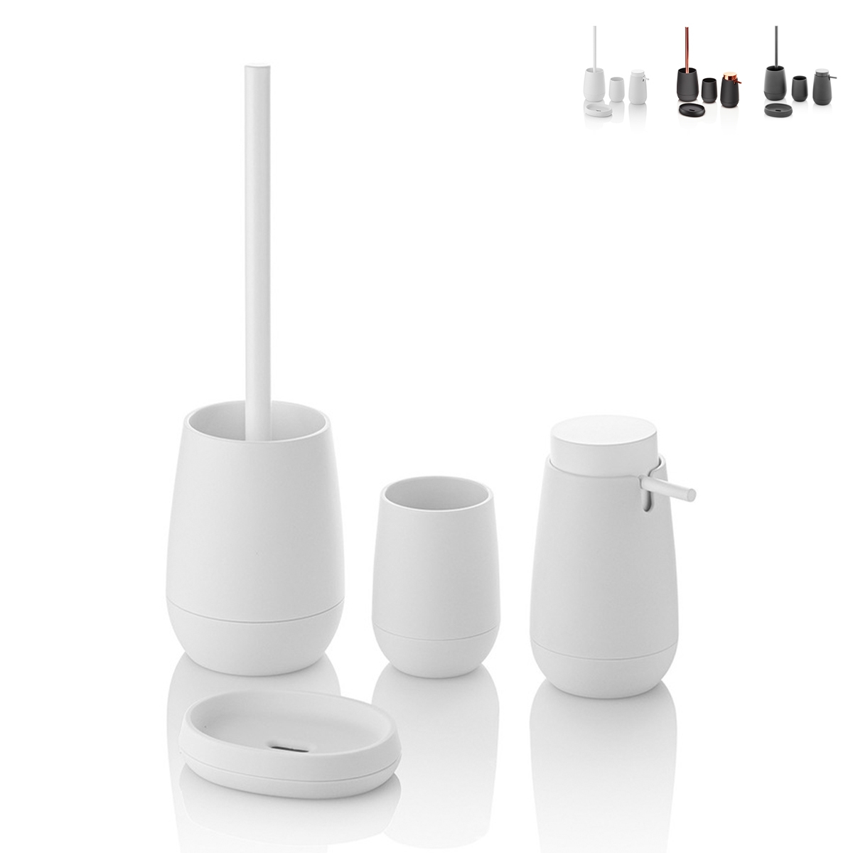 Badezimmer-Set: Seifenspender, Becher, Seifenschale und WC-Bürstenhalter Trendy Aktion Badezimmer-Set: Seifenspender, Becher, Seifenschale und WC-Bürstenhalter Trendy Aktion