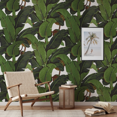 Dschungel Wald Tapete für modernes Wohnzimmer Bananenblätter Aktion