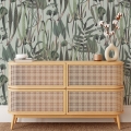 Tapete für Wohnzimmer mit Pflanzen und Blättern, botanischer Dschungel in Grün Aktion