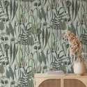 Tapete für Wohnzimmer mit Pflanzen und Blättern, botanischer Dschungel in Grün Verkauf