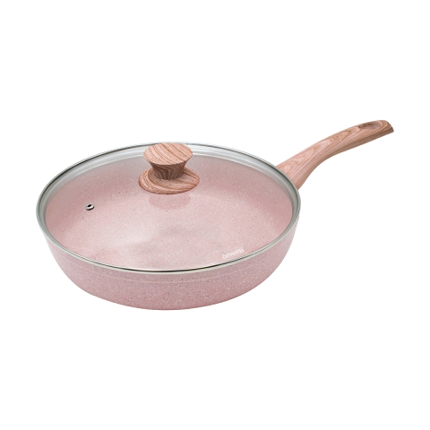 Stonerose Antihaft-Pfanne 28 cm Granit-Effekt Rosa mit Deckel Aktion