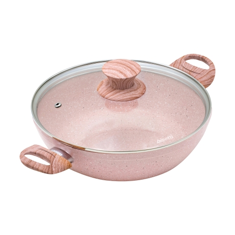 Antihaft-Pfanne 24 cm Rosa Granit mit Deckel Bisetti Stonerose Aktion