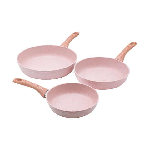 Set 3 Pfannen aus antihaftbeschichtetem Aluminium in rosa Granitoptik Stonerose Aktion