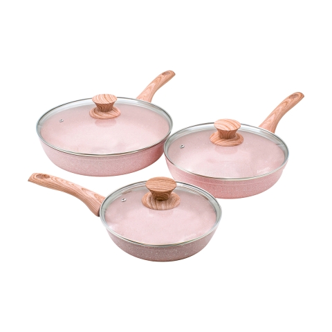 Set 3 antihaftbeschichtete Pfannen aus Aluminium in rosa Granitoptik Stonerose Aktion