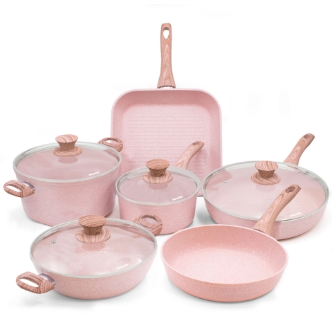 Induktionskochgeschirr Set 10 Teile Granit Effekt Rosa Stonerose Aktion